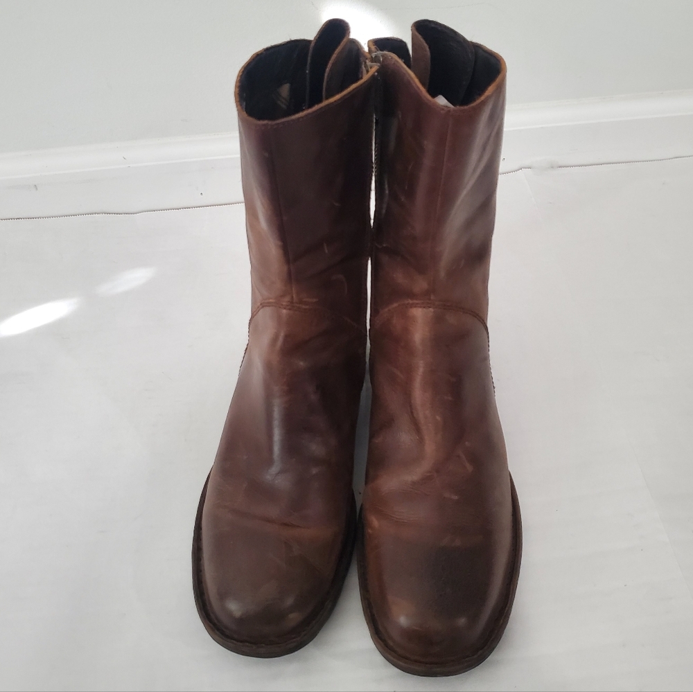 Born Womens Distressed Brown Leather Mid Calf Lace up Back Detail Size 11 Boots - Picture 4 of 13